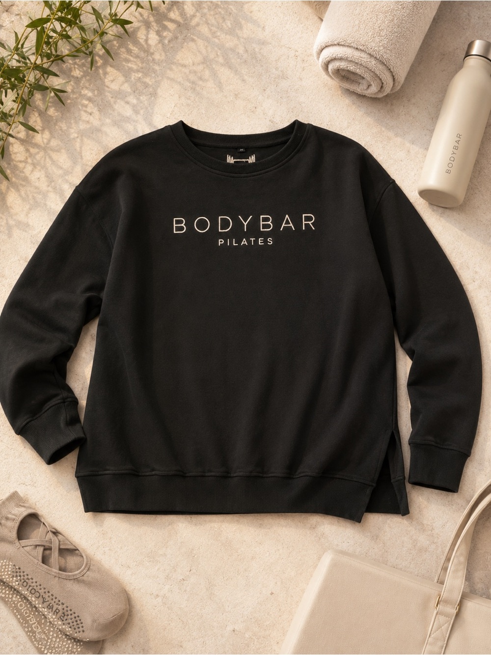 BODYBAR Pilates Black Embroidered Crewneck Sweatshirt Women M